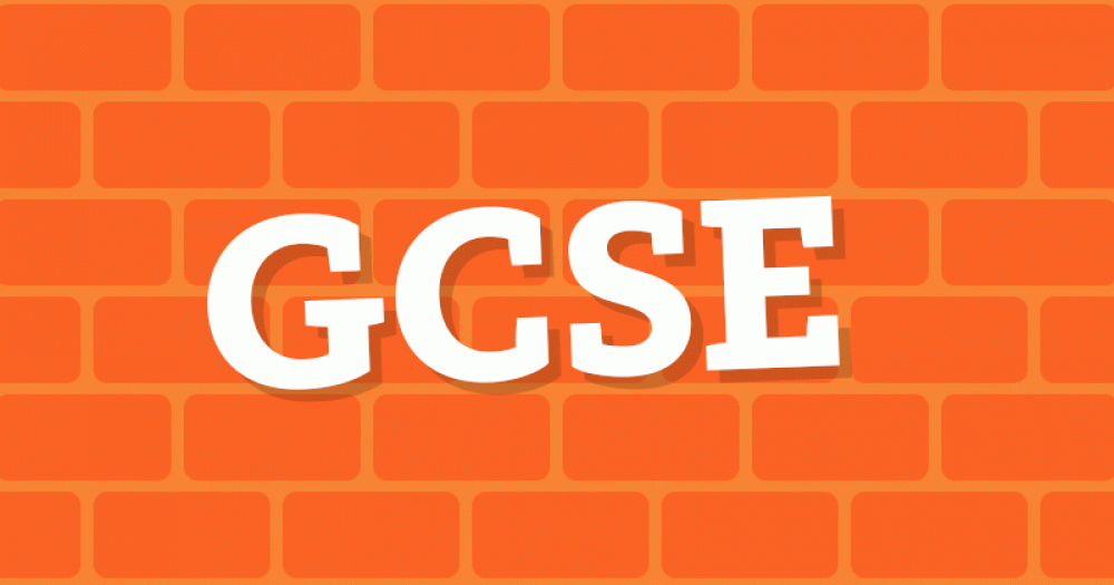 The text "GCSE English Tutors" is displayed in large, white, bold letters with a slight shadow effect. The background consists of an orange brick wall pattern.