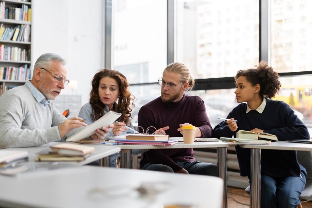 Group Tutoring multiple students learning together under the guidance of a single tutor.