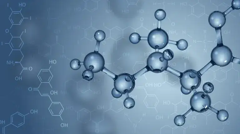 A close-up view of a chemistry setup featuring hydroxyl (OH) groups, showcasing molecular interactions and reactions.