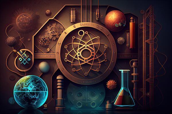 An imaginative depiction of future science, blending elements of science fiction and advanced technology in a tutoring context.