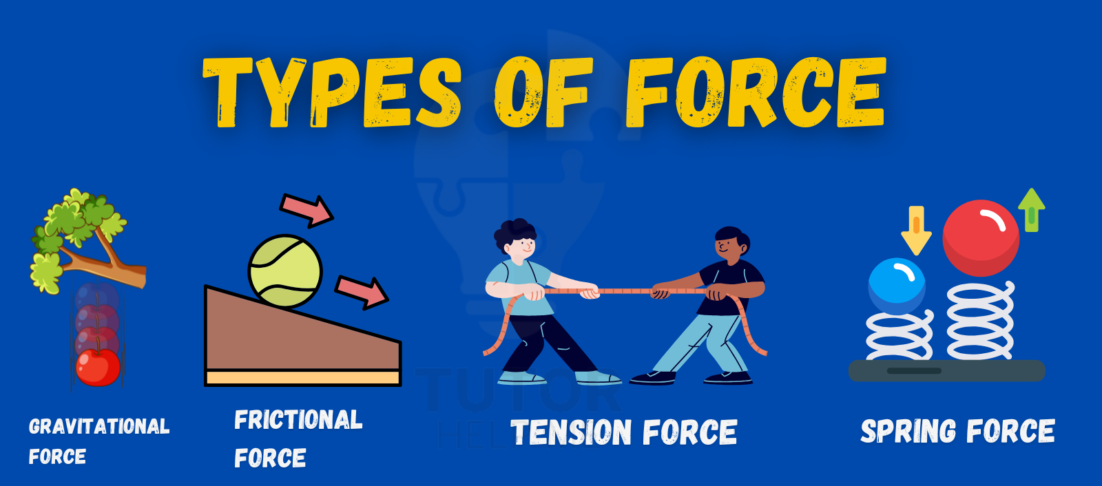 Illustration depicting various types of forces, including gravitational, frictional, and magnetic forces in a scientific context.