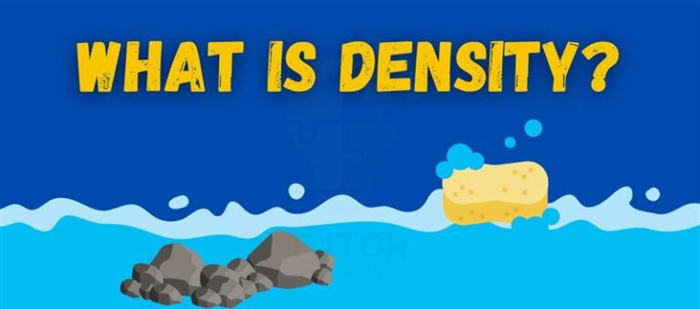 An educational graphic illustrating the concept of density, defining it as mass per unit volume in various materials.