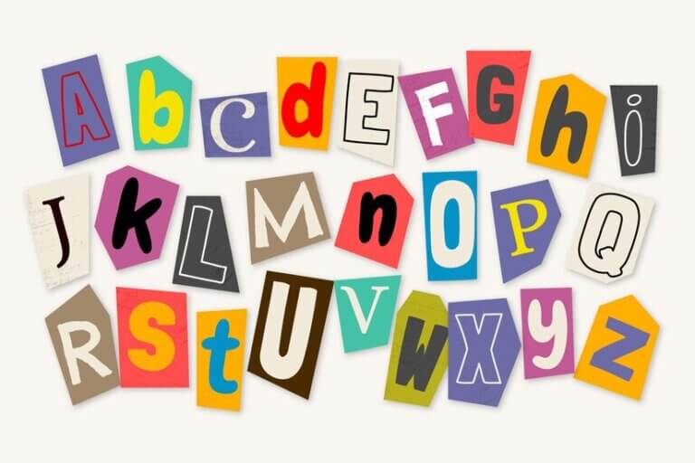 A colorful post-it note featuring a group of letters and numbers arranged in a random pattern, including "AbcdEFG," "00," "KL," "Mn," "O," "P," "(0)," and "RS."