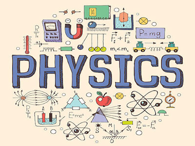 Creative hand drawn vector Physics background with doodle icons arranged in a circle. Vector illustration isolated on background.
