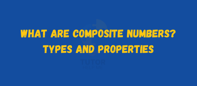 Text on a blue background asks, "What are composite numbers? Types and properties." with a logo for a tutoring service below.