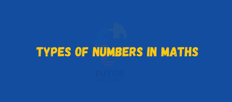 Text on a blue background reads "Types of Numbers in Maths" in bold yellow letters, suggesting an educational theme.
